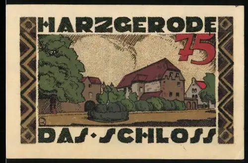Notgeld Harzgerode 1921, 75, Schloss und Wappen von Harzgerode
