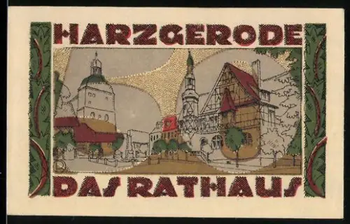 Notgeld Harzgerode 1921, 50 Pfennig, Rathaus und Stadtwappen