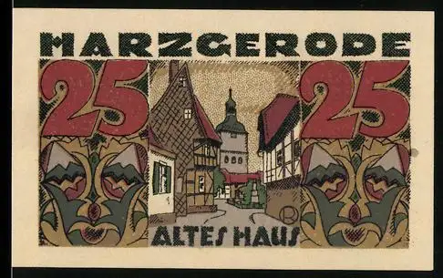 Notgeld Harzgerode, 25, Altes Haus und Wappen von Harzgerode
