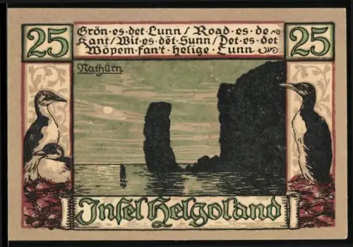 Notgeld Helgoland 1921, 25 Pfennig, Felsenlandschaft und Heiligenfigur mit Wappen