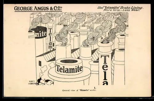 Künstler-AK George Angus & Co Ltd, Telamite, Schornsteine mit Eisenbahn