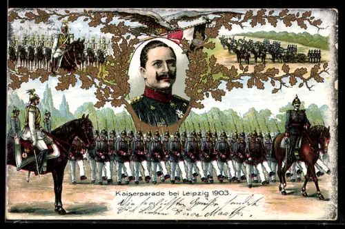 Lithographie Leipzig, Kaiserparade 1903, Kaiser Wilhelm II.