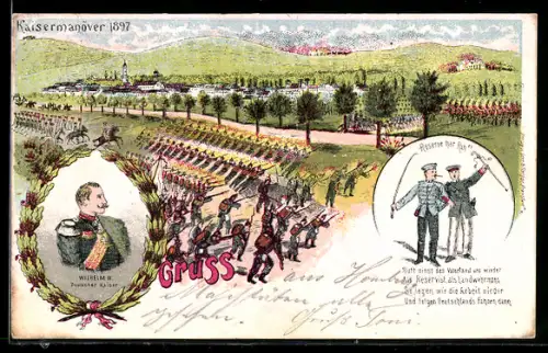 Lithographie Kaisermanöver 1897, Porträt Kaiser Wilhelm II