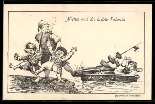 AK Michel und die Triple-Entente, Propaganda 1. Weltkrieg