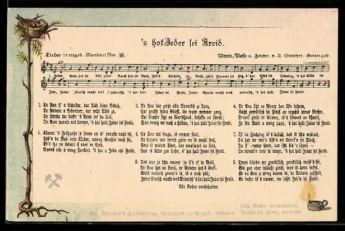 Lied-AK Anton Günther NR 16: s hot Jeder sei Freid