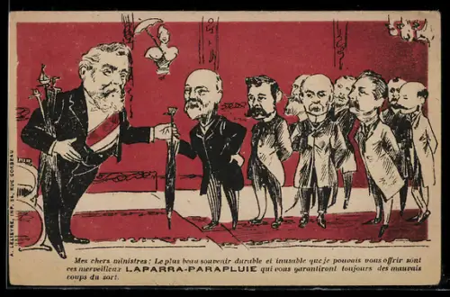 AK Karikatur Fallieres, Laparra-Parapluie