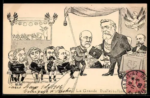 AK Karikatur Fallieres, La Grande Distribution