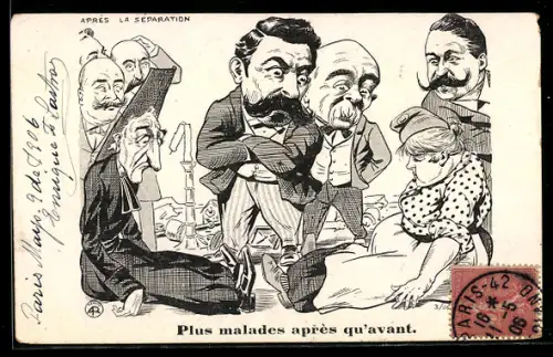AK Karikatur Fallieres, Plus malades après qu`avant