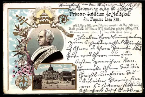 Lithographie 60 jähr. Priester-Jubiläum v. Papst Leo XIII.