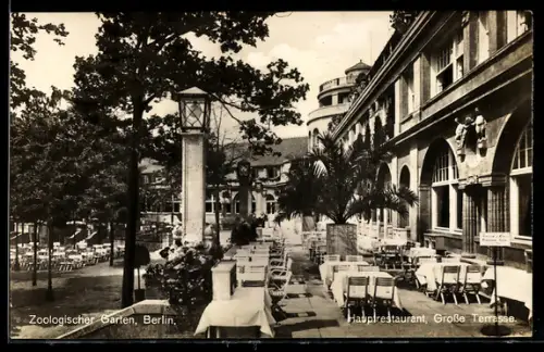 AK Berlin, Hauptrestaurant im Zoologischen Garten, grosse Terrasse