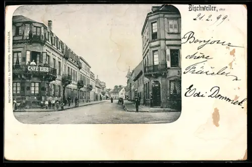 AK Bischweiler, Strassenansicht mit Café Lieb