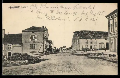 AK Liocourt /Lothr., Strassenpartie mit Gasthof Maillard