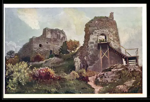 Künstler-AK Visegrád, Burgruinen