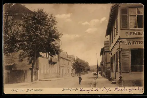 AK Buchsweiler, Bahnhofstrasse mit Gasthaus