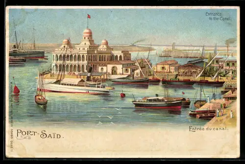 Lithographie Port-Said, Entrance to the Canal