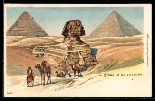 Lithographie Caire, Le Sphinx et les pyramides