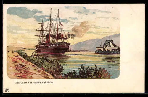 Lithographie Suez Canal, Suez Canal à la courbe d`el Guirs