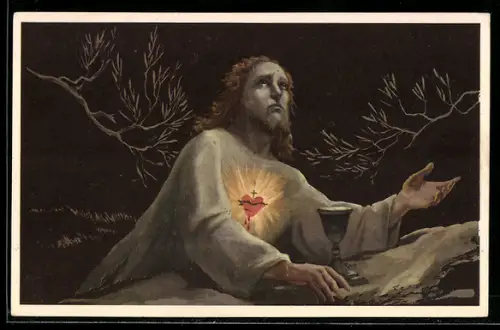 AK Christus mit flammendem Herz, Buona Pasqua!