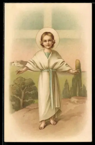 AK Jesus als Kind mit Heiligenschein, Weihnachts- u. Neujahrsgruss