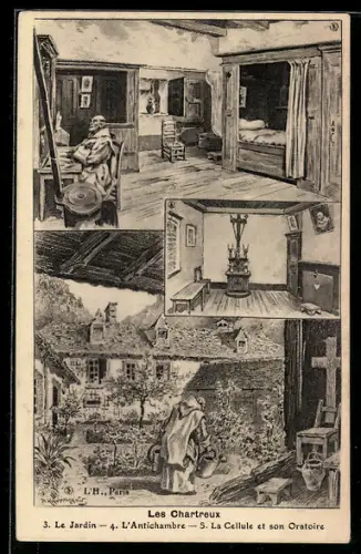 AK Les Chartreux, Le Jardin, L`Antichambre, La Cellule et son Oratoire