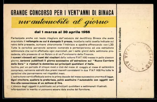 AK Grande Concorso per i vent`anni di binaca, un`automobile al giorno 1955