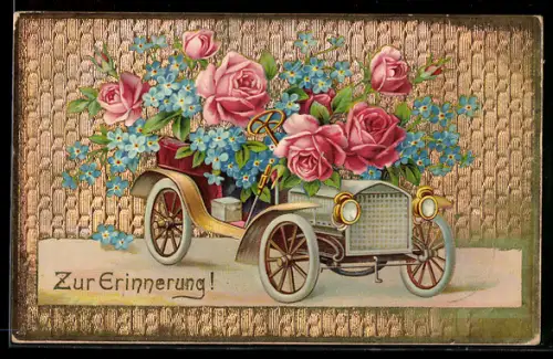 AK Auto mit Rosenblüten geschmückt