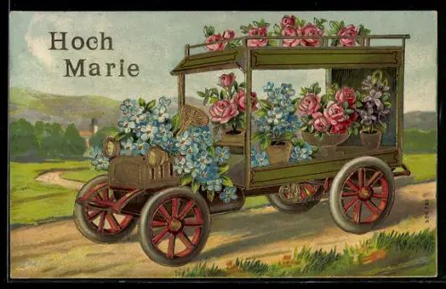 AK Blumentöpfe & Vasen in einem Auto zum Geburtstag