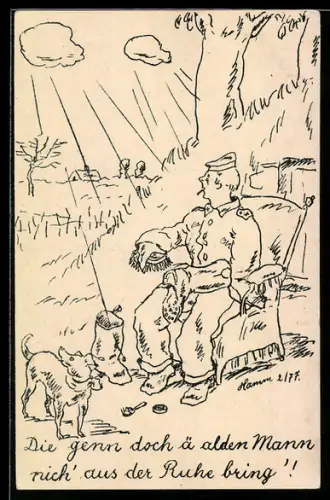 AK Sächsischer Soldat als Stiefelputzer im Sessel, Die genn doch ä alden Mann nich'aus der Ruhe bring!