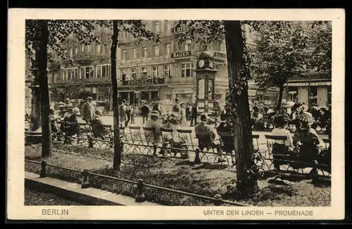AK Berlin, Unter den Linden, Promenade, Cafe Bauer, Wettersäule