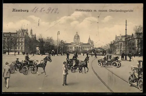 AK Hamburg-Neustadt, Holstenplatz, neues Oberlandesgericht, Strassenbahn