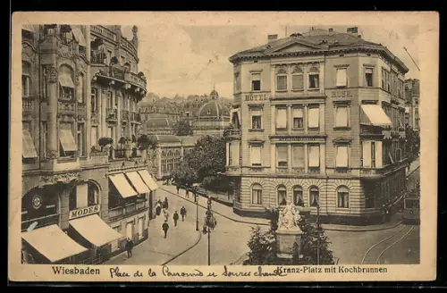 AK Wiesbaden, Kranz-Platz mit Kochbrunnen