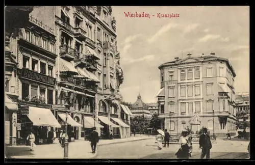 AK Wiesbaden, Kranzplatz, Buchhandlung, Hotel