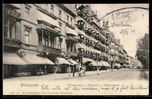 AK Wiesbaden, Wilhelmstrasse, Metropol, Hohenzollern