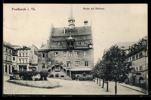 AK Pössneck i. Th., Markt mit Rathaus