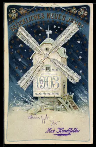 AK Neujahrsgruss, Jahreszahl 1903, Windmühle