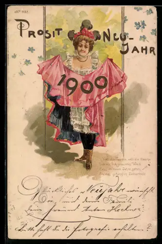 AK Junge Frau hebt ihr Kleid mit der Jahreszahl 1900
