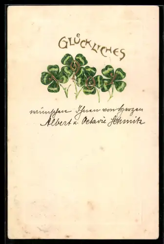 AK Neujahrsgruss mit Kleeblättern, Jahreszahl 1907