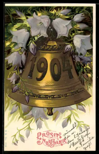 AK Jahreszahl 1904 auf einer Glocke, Prosit Neujahr!