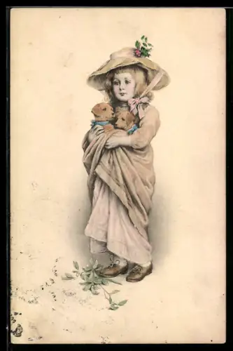 Künstler-AK M. Munk Nr. 238: Mädchen mit Hunden auf dem Arm