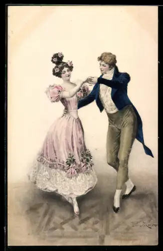 Künstler-AK sign. L. Peraux: Mann und Frau beim Tanz
