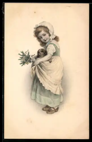 Künstler-AK M. Munk Nr. 238: Mädchen mit Hund in der Schürze