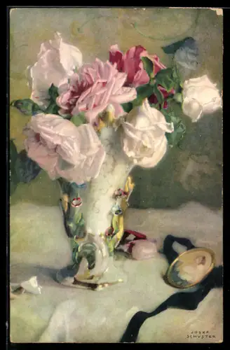 Künstler-AK Meissner & Buch (M&B) Nr. 3131: Vase mit Rosen