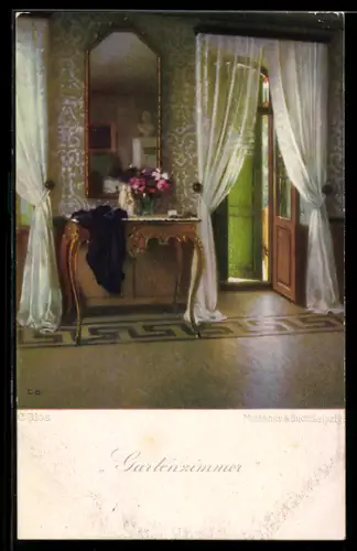 Künstler-AK Meissner & Buch (M&B) Nr. 2568: Gartenzimmer mit Wandspiegel