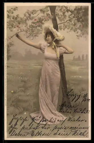 Lithographie Spenden des Sommers, Maid unter Baum