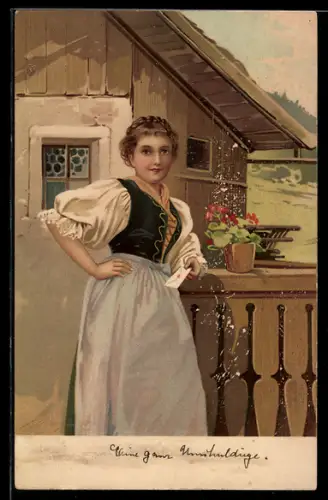 Künstler-AK Meissner & Buch (M&B) Nr.1292: Junge Frau mit einem Brief auf der Terrasse