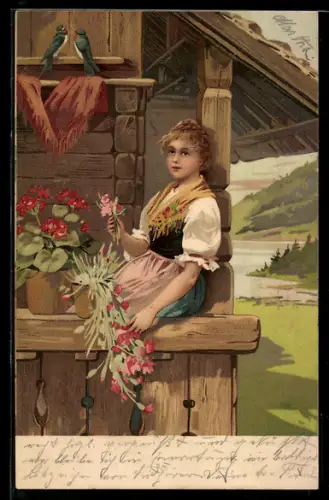 Künstler-AK Meissner & Buch (M&B) Nr. 1292: Junge Frau in Tracht mit Blume