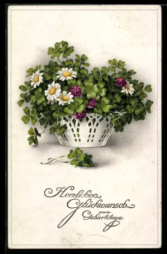 Künstler-AK Meissner & Buch (M&B) Serie 2368: Klee und Gänseblümchen als Geburtstagsgruss