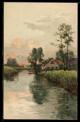 Künstler-AK Meissner & Buch (M&B) Nr. 1280: Haus an einem Fluss