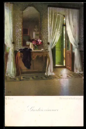 Künstler-AK Meissner & Buch (M&B) Nr. 2568: Gartenzimmer mit Wandspiegel