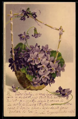 Künstler-AK Meissner & Buch (M&B) Nr. 1304: Korb mit Veilchen